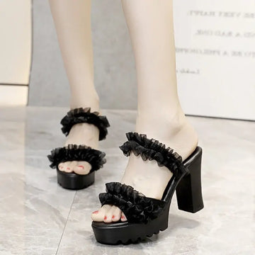 Xajzpa Shoes Square heel Slippers Casual Slides Platform Women Heels Block Luxury High Fashion Super Shoes Woman 2025 Slippers Heels Lu
